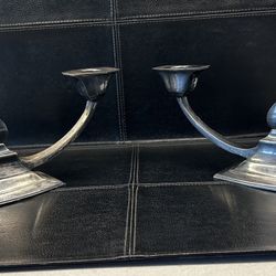 Rogers Bros 1847 Two Silver Plate Modern Colonial Candleholders
