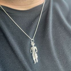 24” Rope Chain With Dragón Ball Z Goku Pendant 925 Silver 