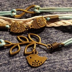 Blue & White Leather Copper Color Charms Bracelet