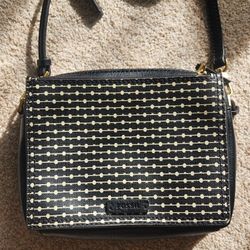 Fossil Brass Key Line Crossbody Swiss Dot Leather White Polka Dot Buckle Strap