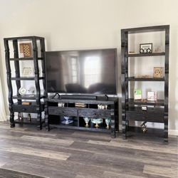 2 wooden shelves with center tv stand