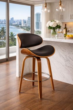 Modern Swivel Bar / Counter Stool – Wood & Leather Style 🔥