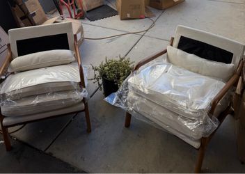 Fine Beige Accent Chairs Set of 2, Upholstered Mid Century Modern Lounge Fabric Chairs Reading Chairs Side Sitting Chair Solid Wood Farmhouse Armchair