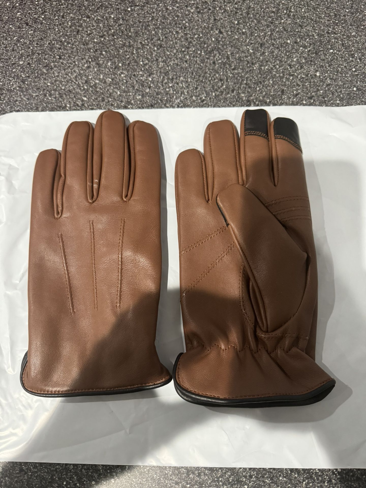 New Brown Leather Police Winter Gloves