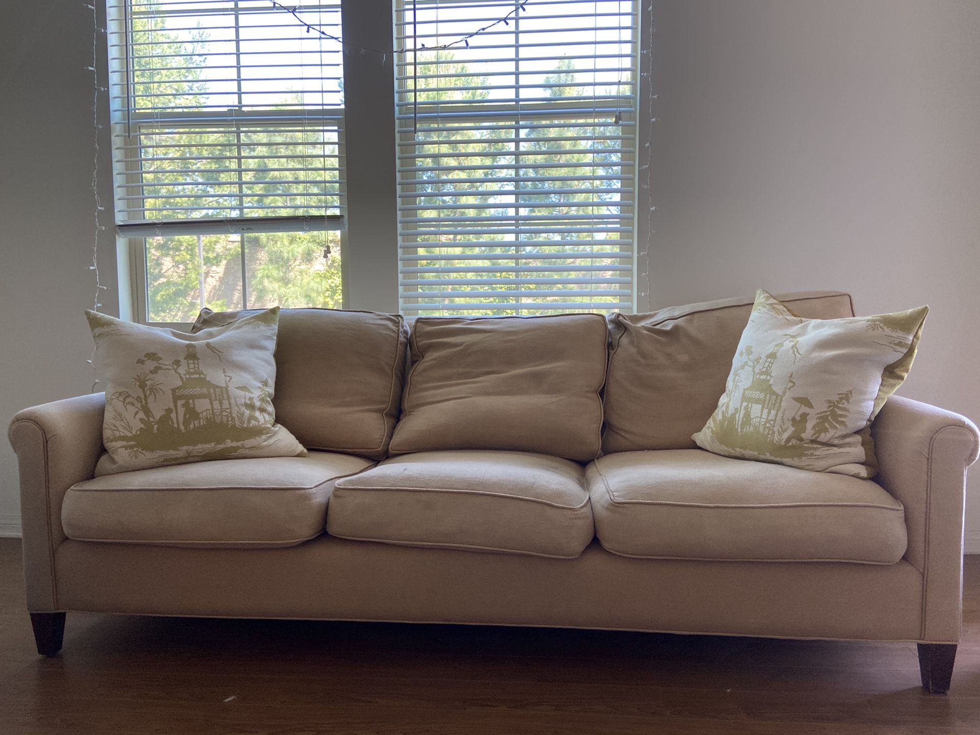 Beige Couch with 2 Cushions