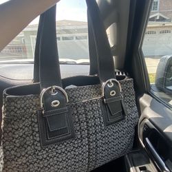 Coach Signature Canvas Tote With Leather Trim