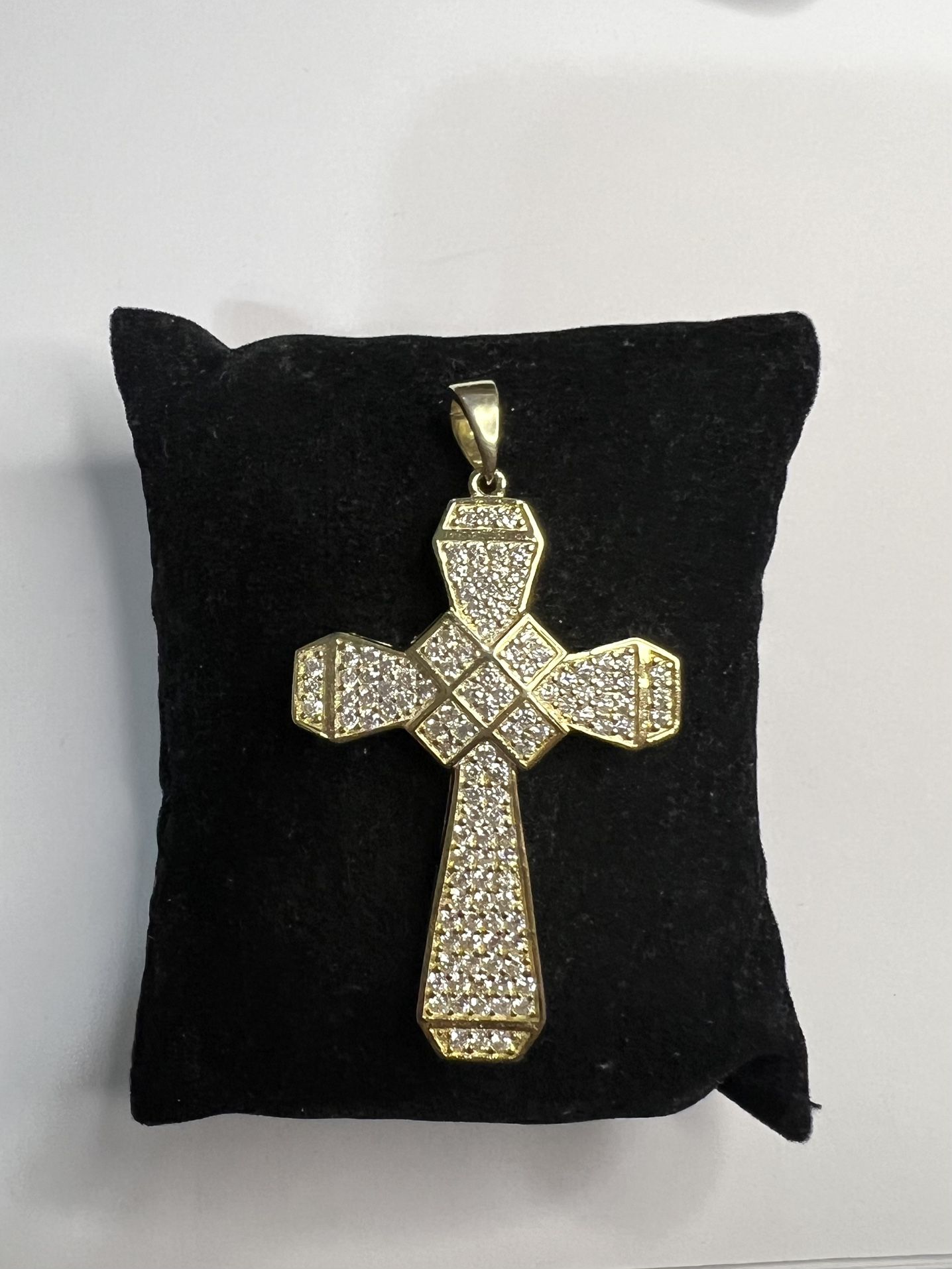 925 Sterling Silver CZ Cross Men’s Pendant in gold tone