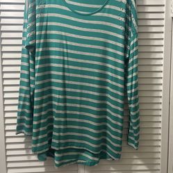 Turquoise And Beige Stripe Tunic Xl With Studded Front . 