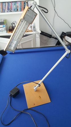 Table lamp, florescent . Adjustable, heavy base wood design