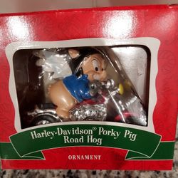 Vintage Warner Bros Studio Store Harley-Davidson Porky Pig Road Hog Christmas Ornament - New In Box 