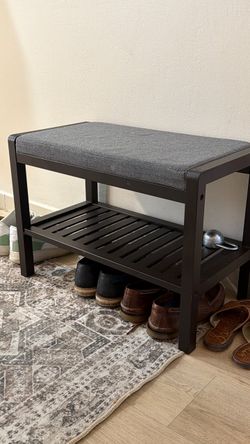 24" Entryway Shoe Rack Bench with Padded Cushion Seat – Dark Espresso / Grey