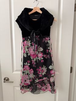 Girl’s Velvet & Floral Dress with Faux Fur Scarf Size 8