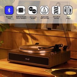 Retro Style Bluetooth Input Record Player with 40W HiFi Speakers & ATN-3600L Stylus R517