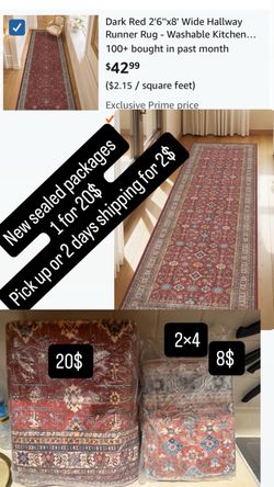 2'6"x8 Runner Rug Non Slip, Washable Runners for Hallways Burgundy Low Pile, Soft & Lighweight, Folable, Stain Resistant Tribal Carpet Runners for Ent