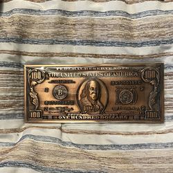 New Inbox Collector Souvenir Fed Reserve $100 Bill, Front And Back Copper Plate Paperweight Plaque