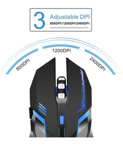 TENMOS X96 Wireless Rechargeable Gaming Mouse USB Optical LED Silent Computer Mouse Compatible with Laptop/PC/Notebook, 3 Adjustable DPI, 6 Buttons (