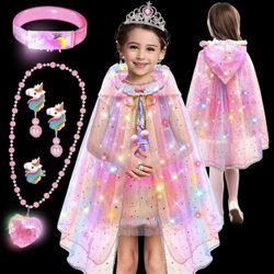 Unicorn Toys Princess Dresses for Girls 4-6, Light Up Costume Cape Girl Toys