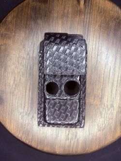 Olympus Puma 4 Leather Pouch Holster Case Black Basket Weave Leather