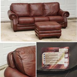 Bassett Leather Sofa + Ottoman – Great Condition!