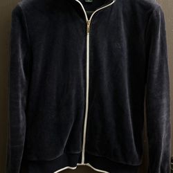 Vintage(?) Lauren Ralph Lauren Size L Navy Blue Velour(?) Sweatsuit(?) Jacket