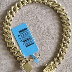 Gold Over Silver Monaco Bracelet With Moissanite Stones 7.5" 9MM