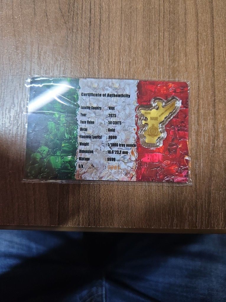 24k Gold .9999 Fine Gold Niue 50 Cents