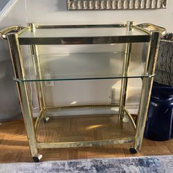 Vintage Brass And Glass Bar Cart 