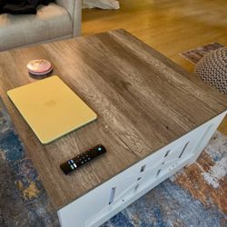 Coffee Table with Storage – White & Wood (Square)