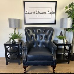 Lark Manor Ansumana Genuine Leather Armchair with Wing Back - Delivery Available 