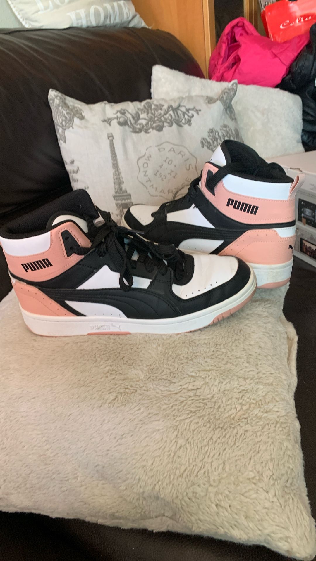 #womens #puma #high Top #soft Foam #pink Black White #sz 10