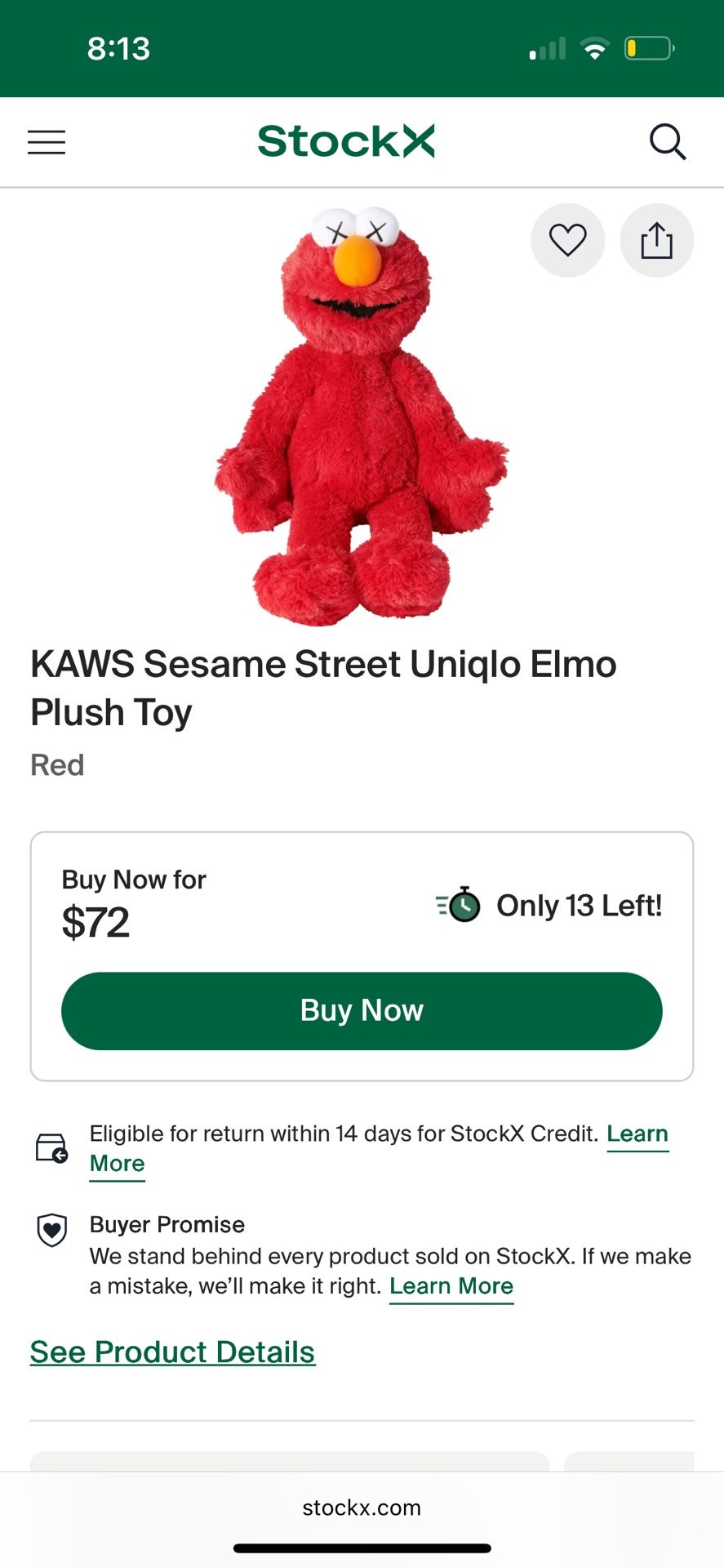 KAWS Sesame Street Uniqlo Elmo Plush Toy