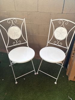 White Metal Folding Patio Chairs Set of 2