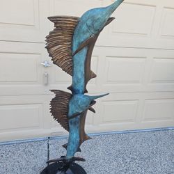 Bronze Swordfish Statue on marble base 