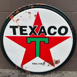 LARGE TEXACO 36 INCHES IN DIAMETER ROUND METAL SIGN 