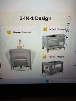NEW - HARPPA 5-in-1 Pack and Play with Bassinet & Bedside Sleeper for Newborn, Gray