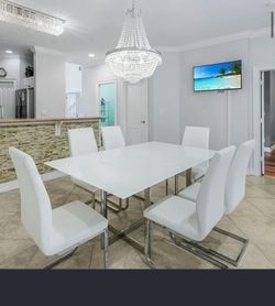 Modern White Dining Table Set – 6 Chairs – Contemporary Luxury Style