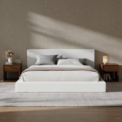AirFrame King Size Bed Frame with Headboard, Cloud Upholstered Platform Bed Frame, 5 Inch Foam Cushioned, No Box Spring, Easy Assembly(Snow White)