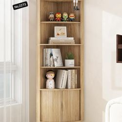 Corner Cabinet, 66.5”H Modern Corner Bathroom Storage Cabinet with 2 Fluted Doors and Shelves, Home Space Saver for Kitchen, Living Room, Study Room ,