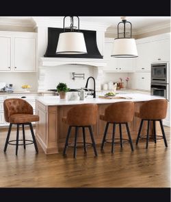 Set of 4 Brown Tufted Swivel Counter Stools
