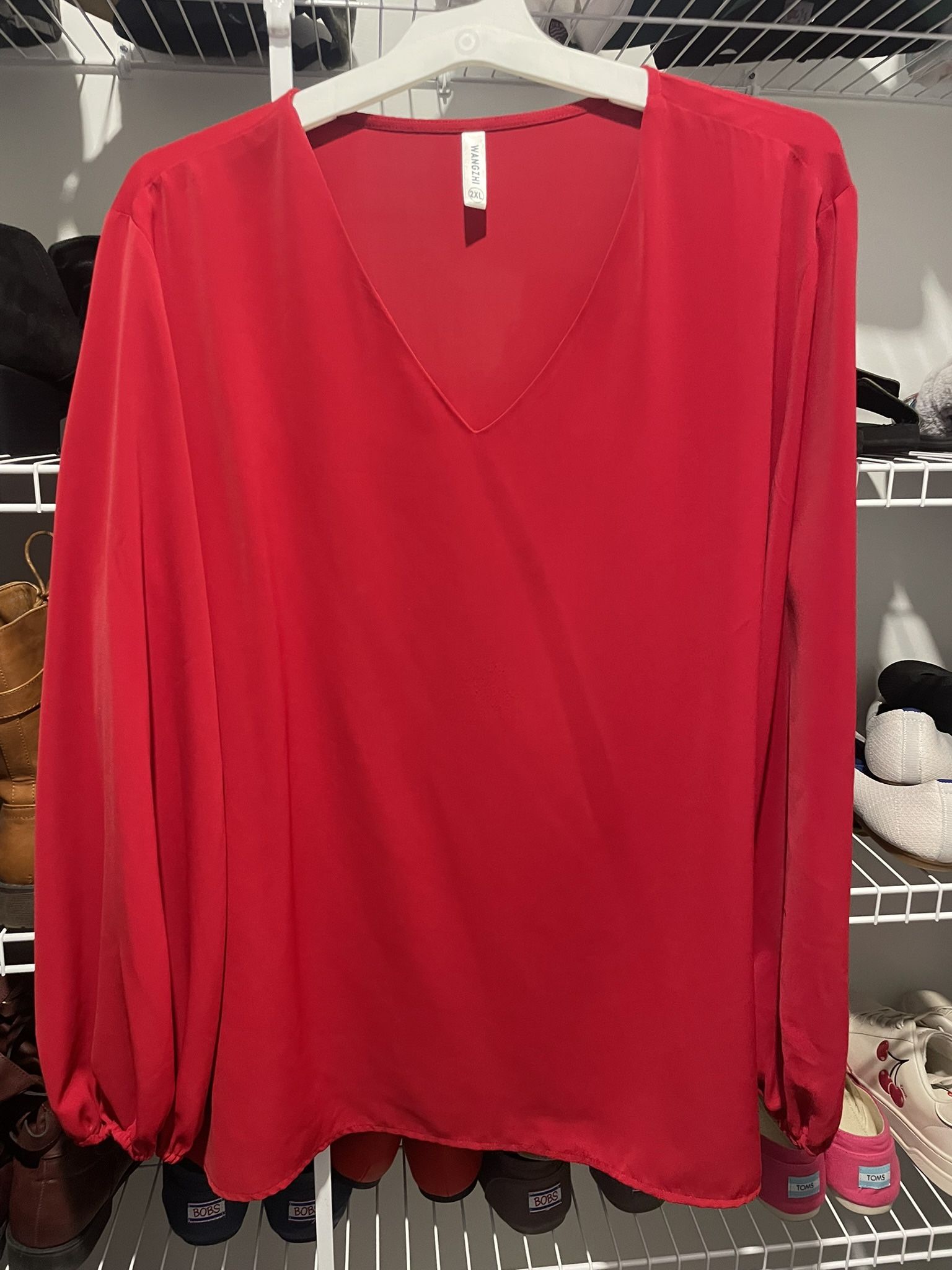 Red Long Sleeve Dress Blouse