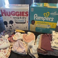Bundle Pack Slightly Used Baby Girl Clothes N-3M Plus Diapers 