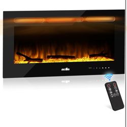 New in box mollie 36" Electric Fireplace Wall Mounted and Recessed with Remote Control, 1400W Wall Fireplace Heater w/8 Color Adjustable Brightness Fl