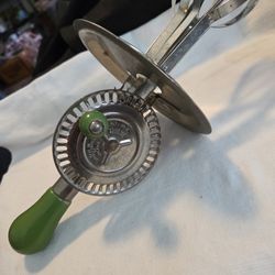 Antique Merry Whirl Hand Mixer with Green Wood Handles