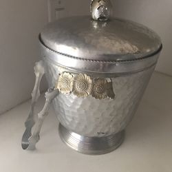 Vintage hand wrought hammered ice bucket, Trade Continental