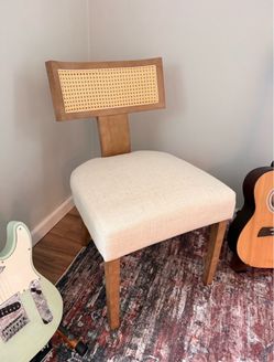 4 linen/ivory dining chairs