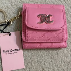 NWT Juicy Couture signature trifold ID Wallet Pink Lemonade and key chain