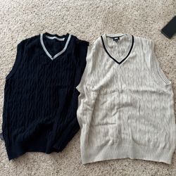 Uniqlo Knit Vest 1+1 Medium Beige And Navy