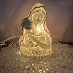 Vintage Ceramic Madonna & Child Night Light 