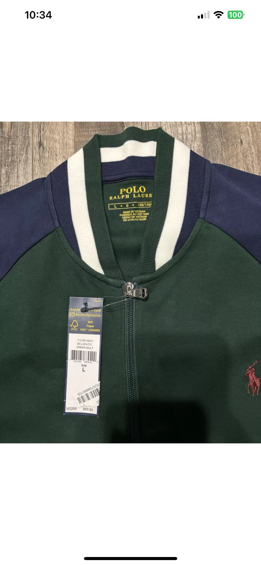 Polo Ralph Lauren Zip Up Baseball Track Bomber Jacket Green Navy