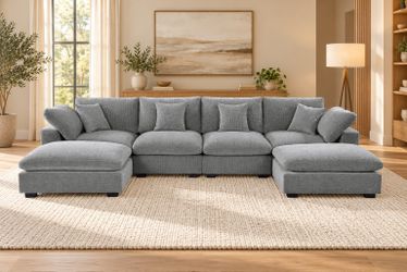 Alexent U-Shape Modular Sectional Sofa with Double Chaise, Light Gray